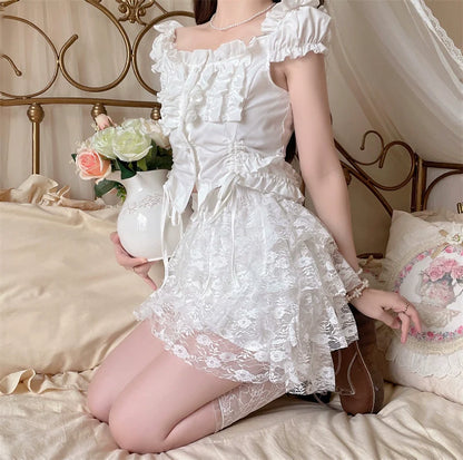 Sugar Girl - Daily Cotton Lolita Safety Shorts White Lace Leggings