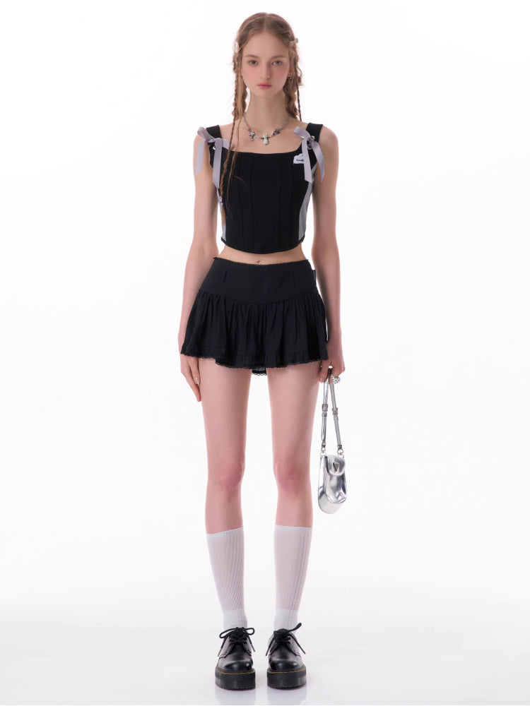 High waist lace a-line short skirt【s0000007833】