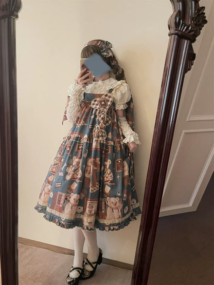 Babyblue - Gretel Bear - Vintage Lolita Dress Teddy Bear Prints Dress