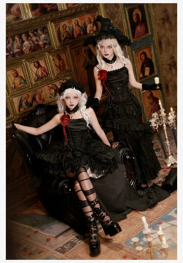 With PUJI - Letter and Poetry ﾂｷ Twilight - Black Gothic Lolita Skirt Set, Witch-Inspired