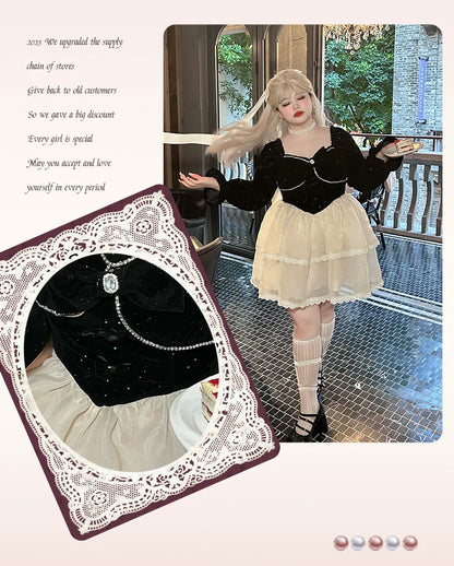 Yingtang - Plus Size Lolita Dress Velvet Long Sleeve