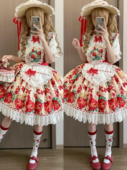 Suiyi - Crown Strawberry - Sweet Lolita Salopette Dress Suit, Single Strap