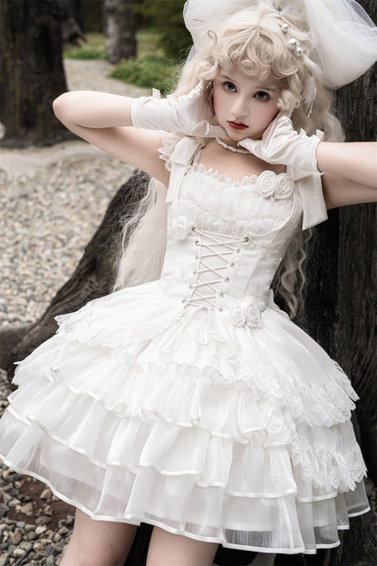 Your princess - Sweet Lolita White Princess Flounce Hemline OP