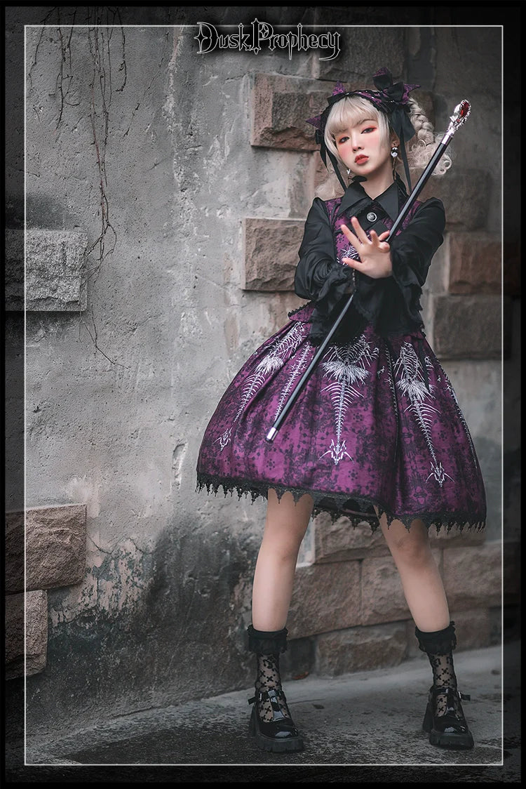 DuskProphecy - Coccyx - Elegant Lolita Dress High Waist Fishbone Print JSK Set