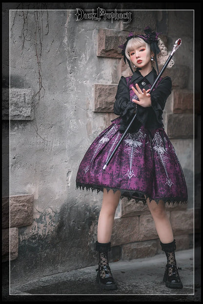 DuskProphecy - Coccyx - Elegant Lolita Dress High Waist Fishbone Print JSK Set