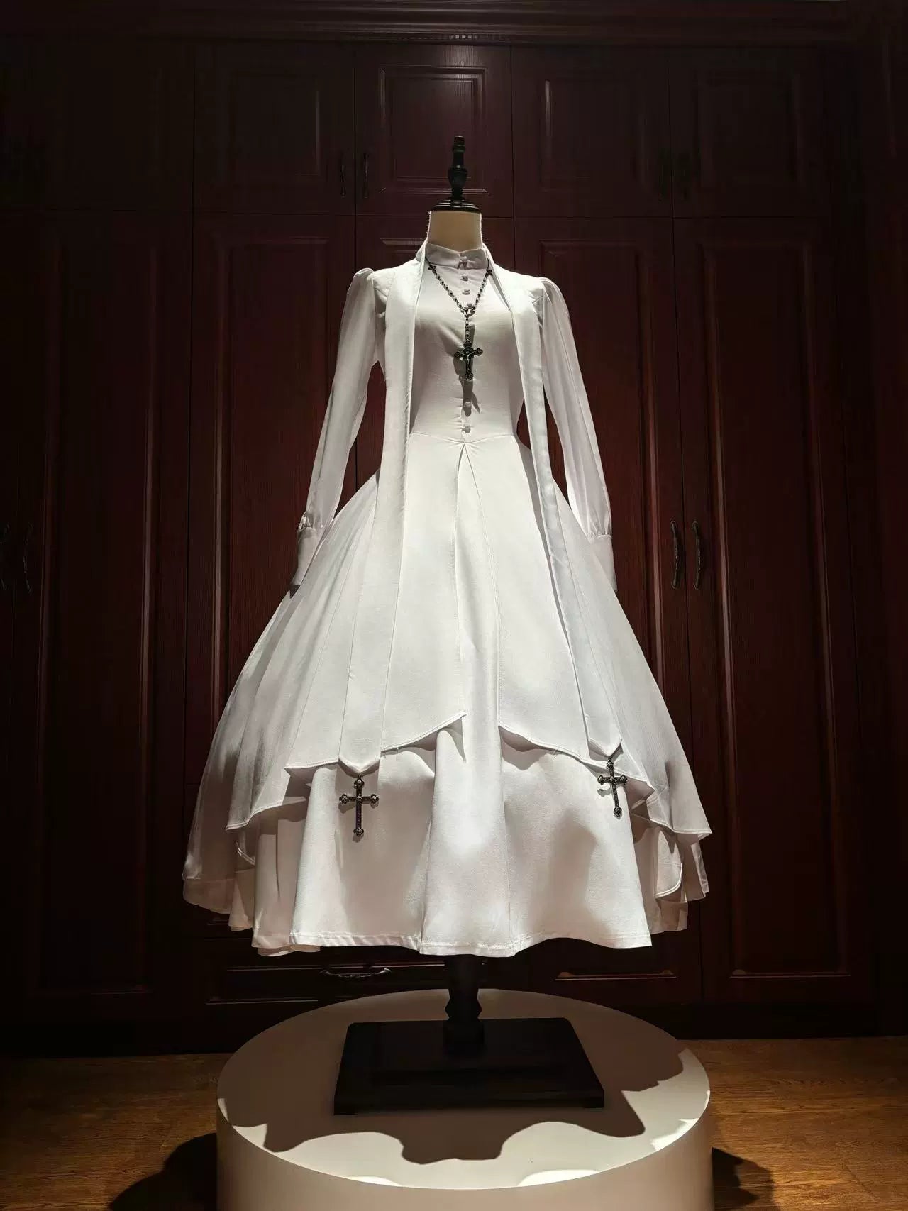 LetterfromGod - Night Watchman - Gothic Lolita OP Dress, Open-Front Hem