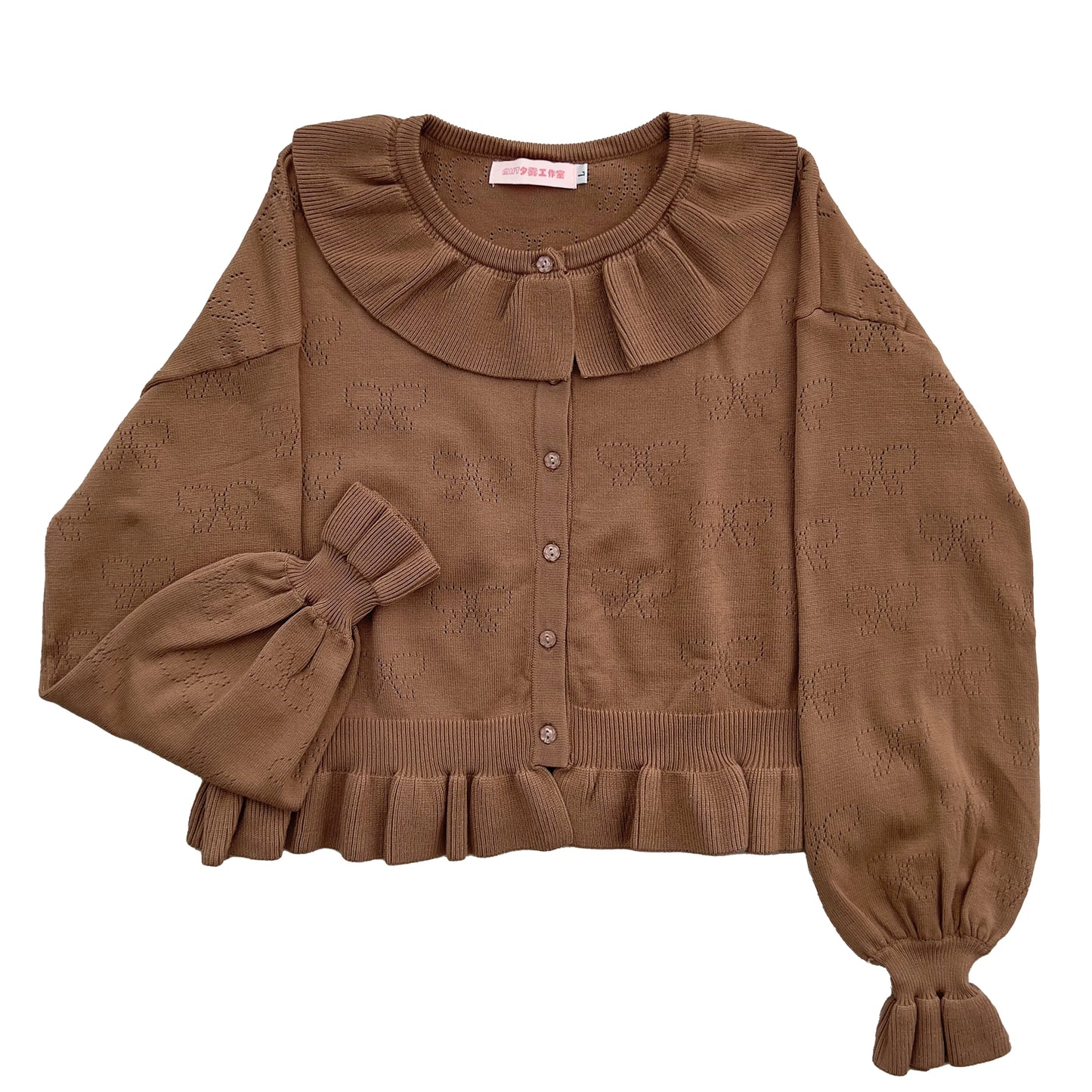 MIST - Vintage Lolita Bow Hollowed-out Sweater Ruffled Cardigan