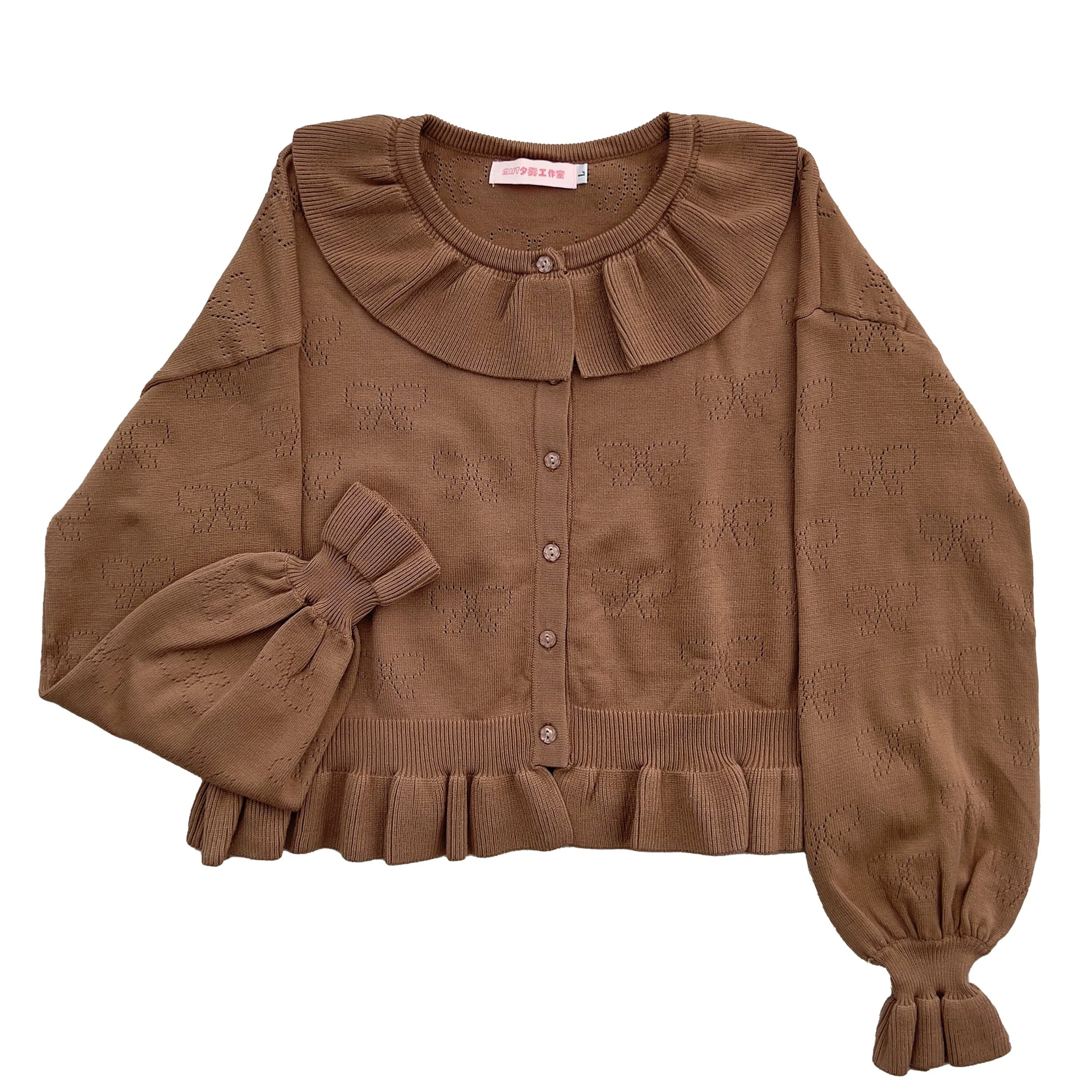 MIST - Vintage Lolita Bow Hollowed-out Sweater Ruffled Cardigan