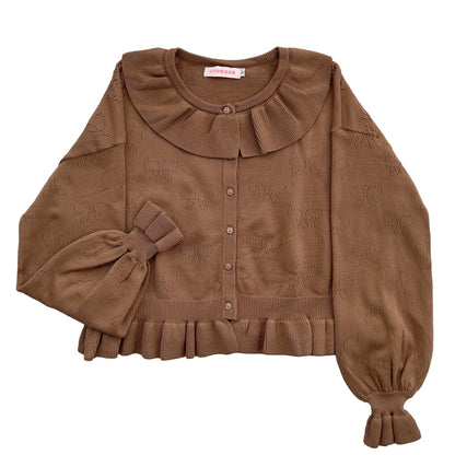 MIST - Vintage Lolita Bow Hollowed-out Sweater Ruffled Cardigan
