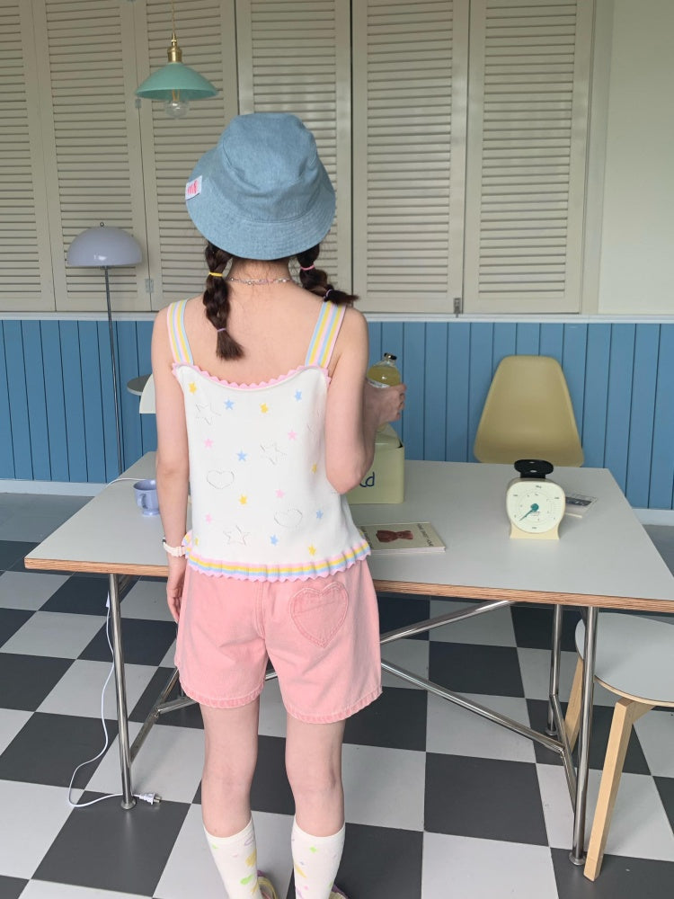 Wide Leg Heart Pocket Denim Short Pants【s0000002374】