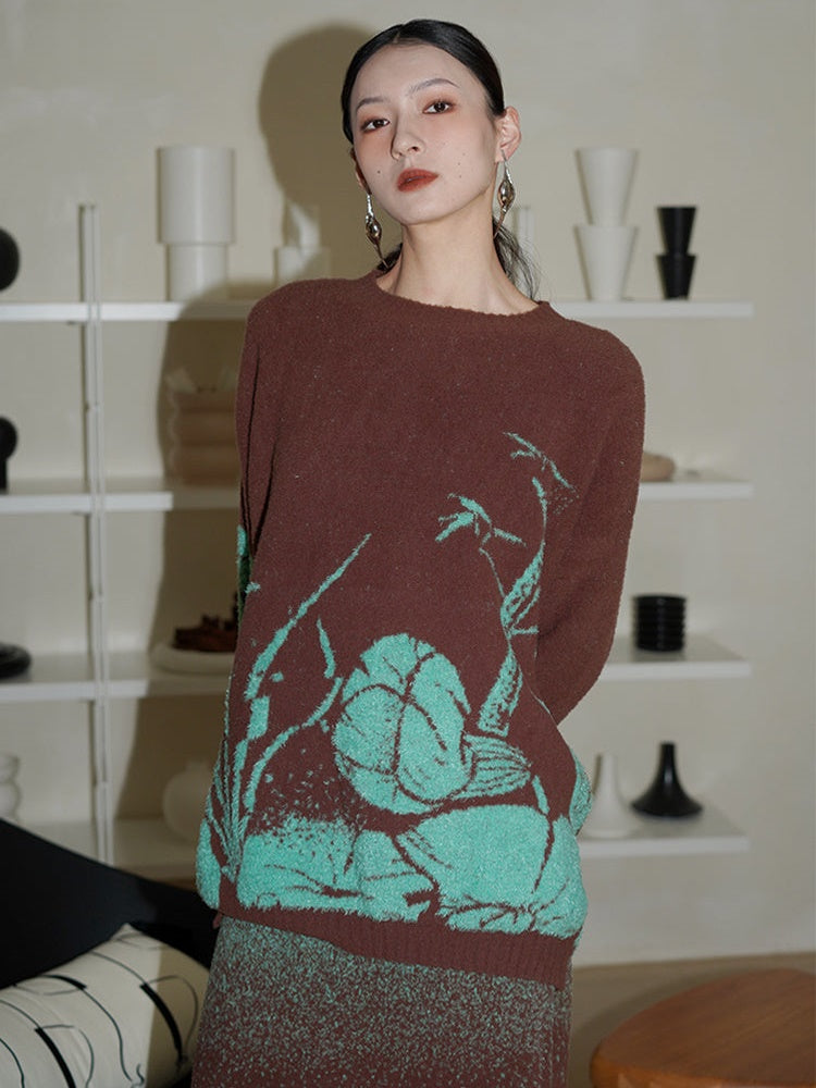 Knitted Jacquard Sweater & Skirt