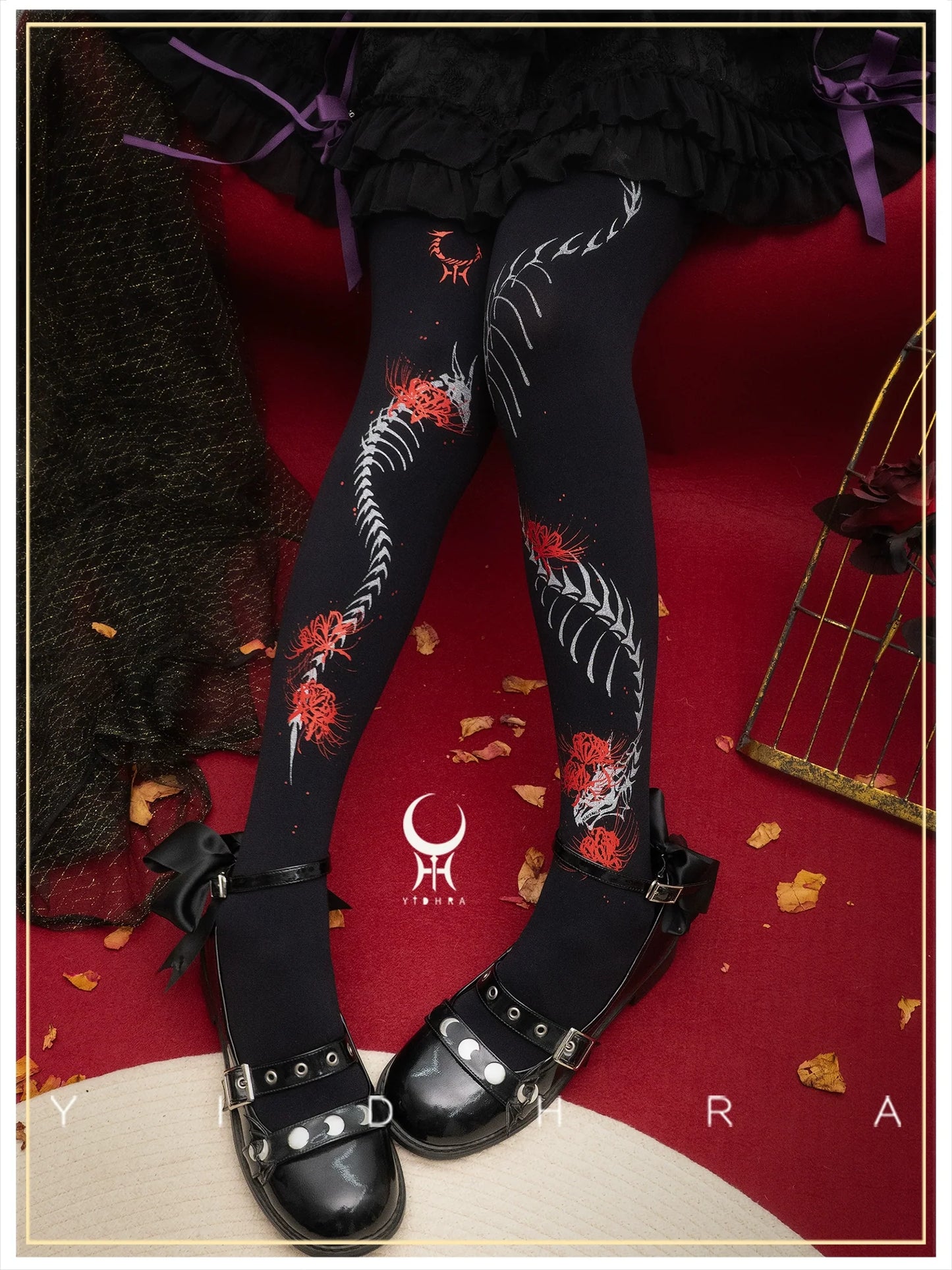 Yidhra - Dragon Abyss - Halloween Gothic Lolita Pantyhose, Red Spider Lily Print