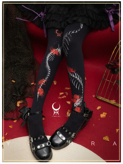 Yidhra - Dragon Abyss - Halloween Gothic Lolita Pantyhose, Red Spider Lily Print