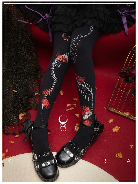 Yidhra - Dragon Abyss - Halloween Gothic Lolita Pantyhose, Red Spider Lily Print