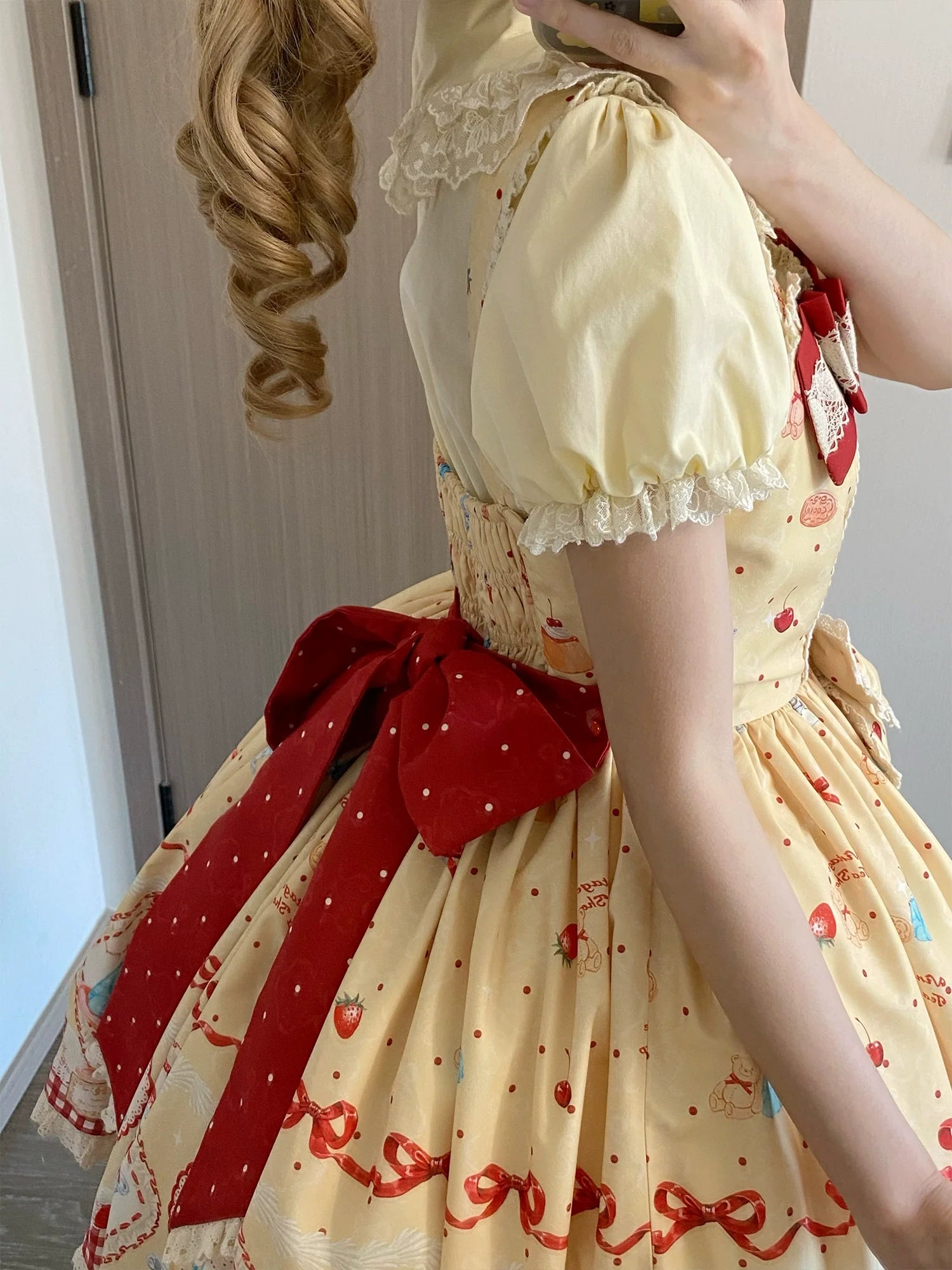 DreamWhale - Showa Dessert Showcase - Kawaii Lolita Dress Suit Pudding-Inspired JSK/Salopette