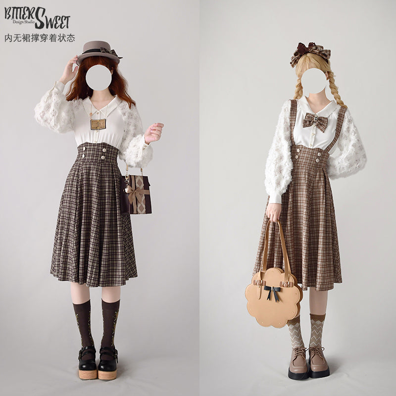 BitterSweet - Vintage Lolita Skirt Fishbone Tartan Super High Waist SK
