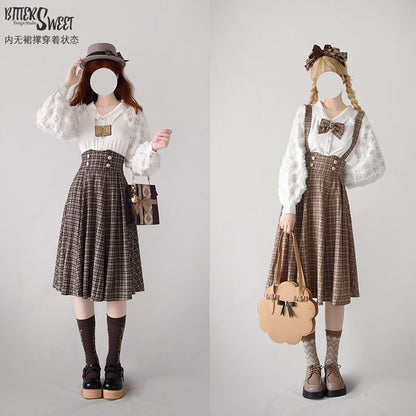 BitterSweet - Vintage Lolita Skirt Fishbone Tartan Super High Waist SK
