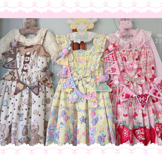 Cheese Cat - Sweet Lolita Plaid Candy Bow Flags Brooch