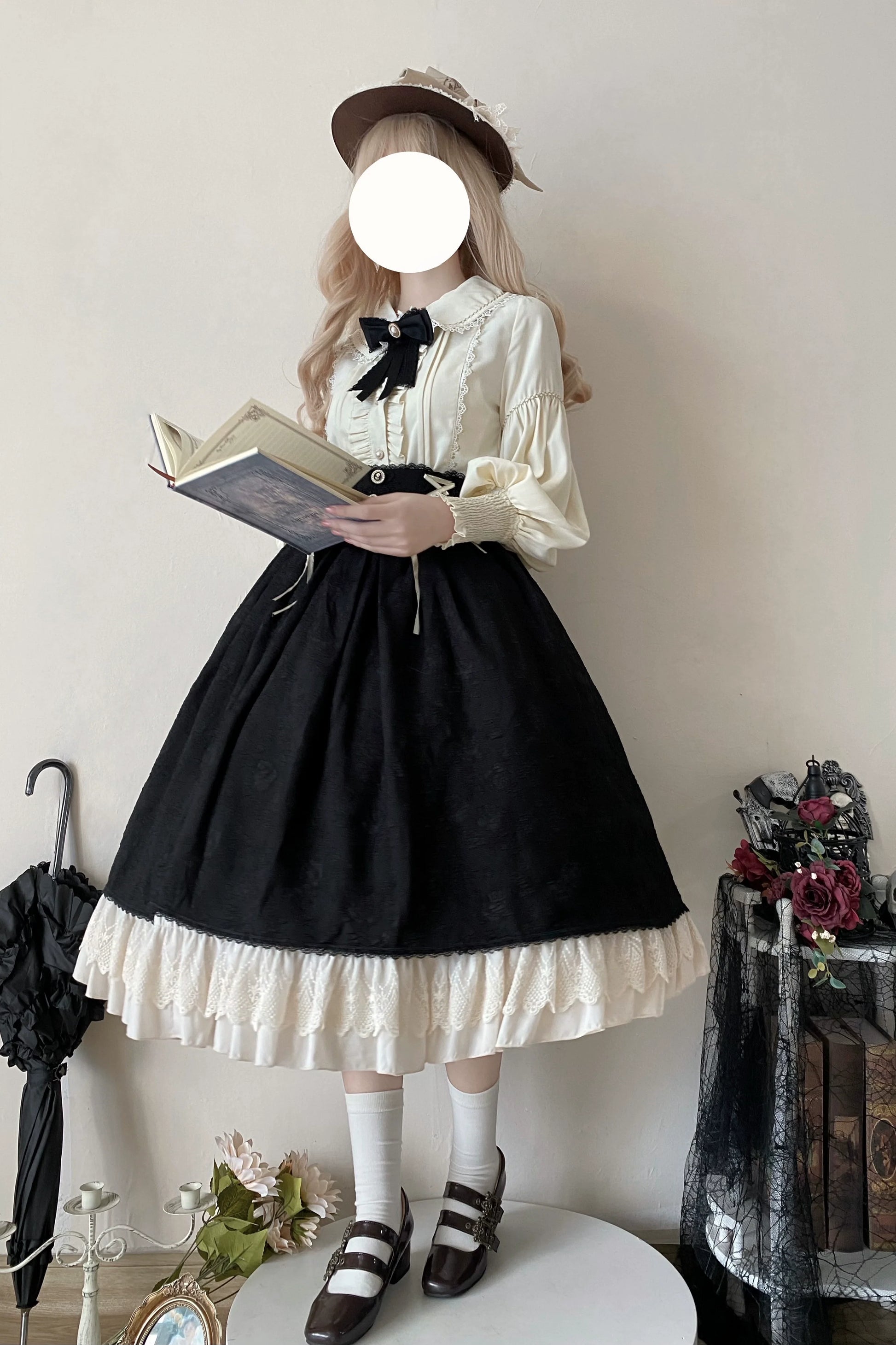 DMFS Lolita - Sweet Lolita Blouse Vintage Mutton Sleeves Winter Lolita Shirt