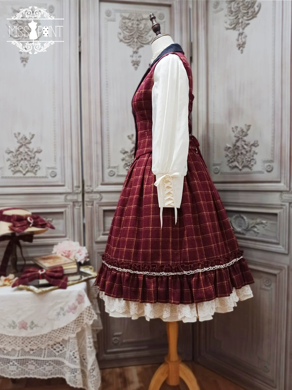 Miss Point - Rose - Elegant Lolita Fishbone Grid Skirt Customized