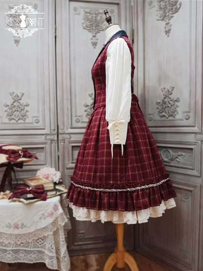 Miss Point - Rose - Elegant Lolita Fishbone Grid Skirt Customized