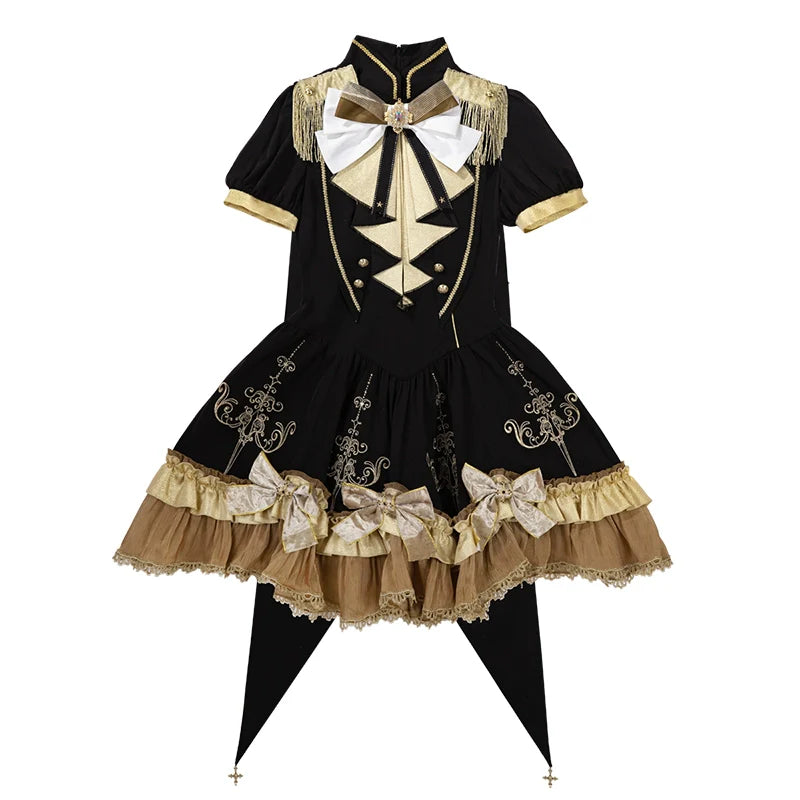 Letters from Unknown Star - Glitter Oath - Military Lolita OP Dress with Detachable Split Tail Cloak