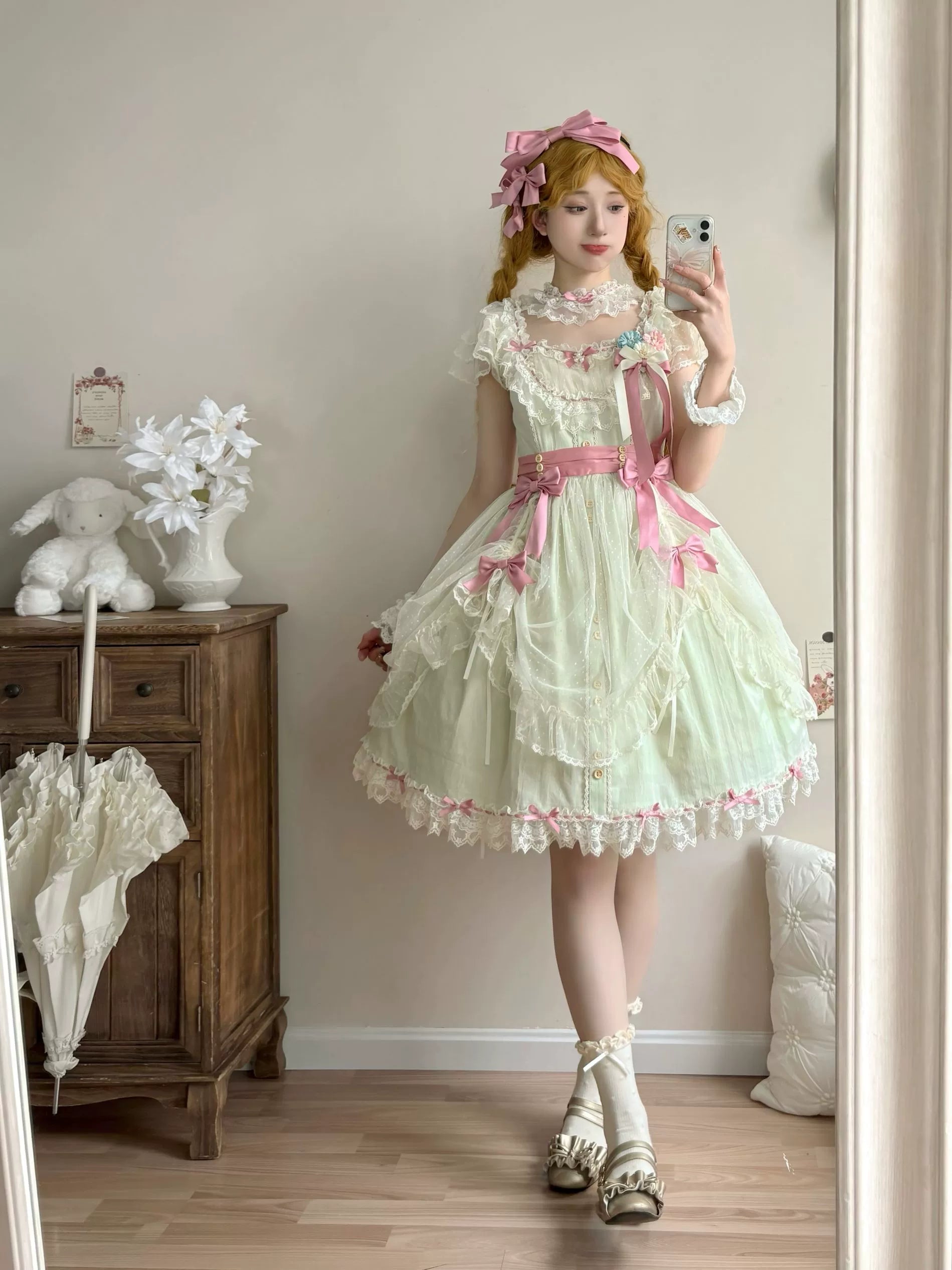 Uncle's Workshop - Fluttering Cherry Spring Strings - Cotton Sweet Lolita JSK Dress