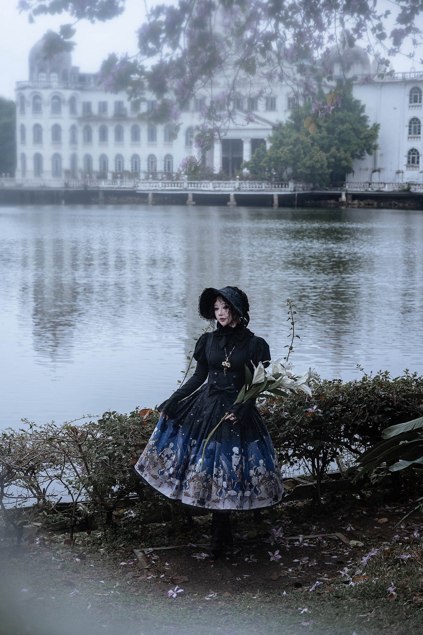 Nn Star - Dragonbone Lily - Dragon Skeleton Print Gothic Lolita Bust-supporting JSK and BNT