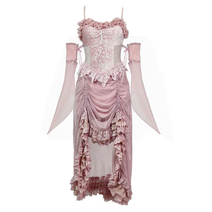 Blood Supply - Sakura Nightmare - Pink Gothic Velvet Drawstring Dress