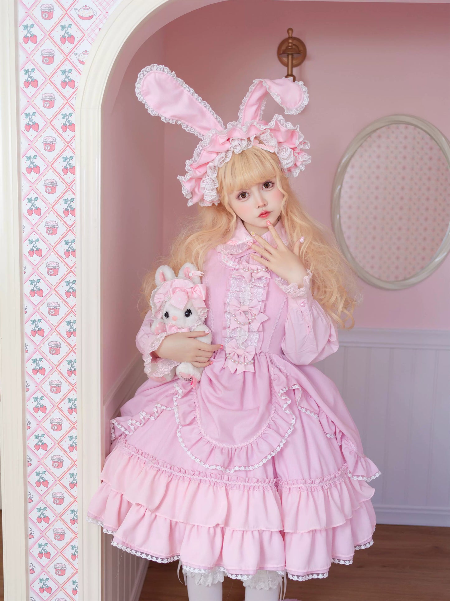 Catlow Rabbit - Black Lolita Doll OP/JSK with Adjustable Elasticity