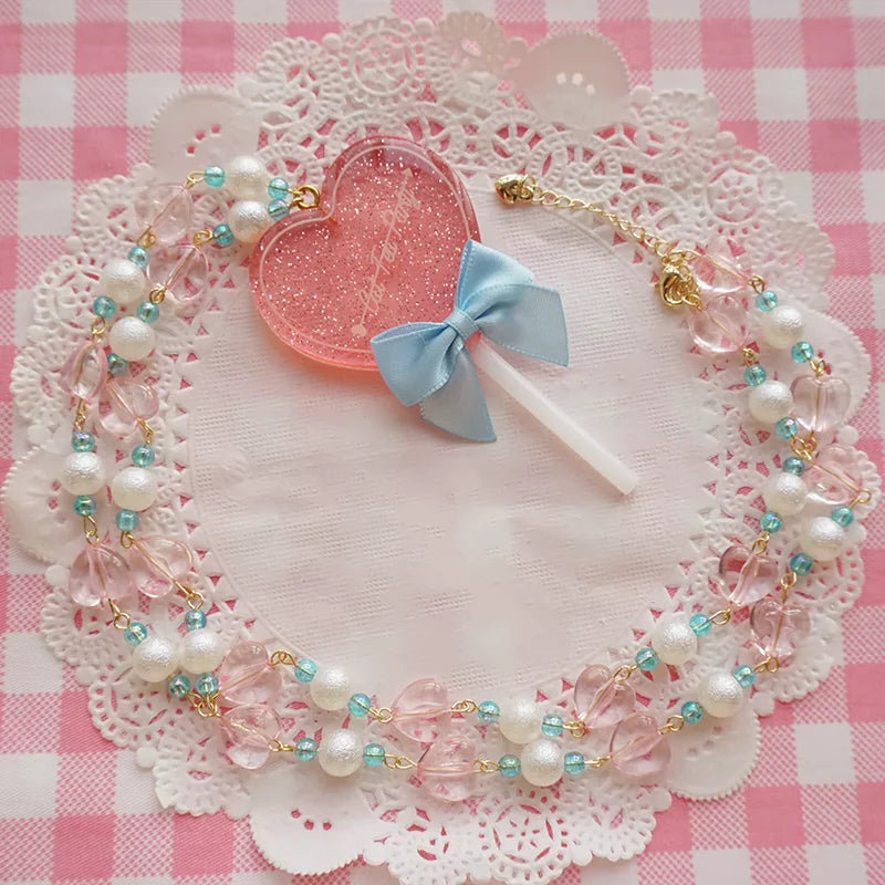 Cat Tea Party - Sweet Lolita Necklace Heart-Shaped Lollipop Necklace