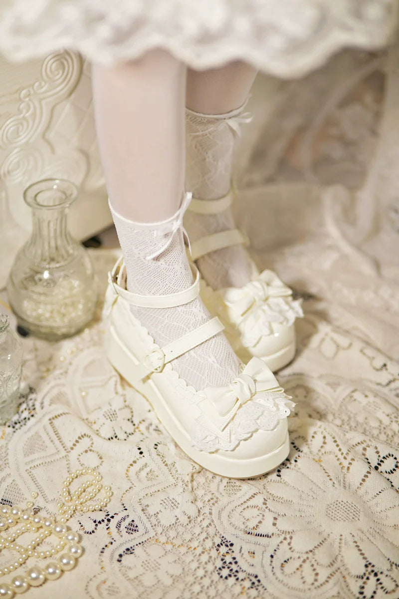 Jiujiu Lolita - Milky Puff - Sweet Lolita Heels Shoes, Round Toe With Petite Wedge