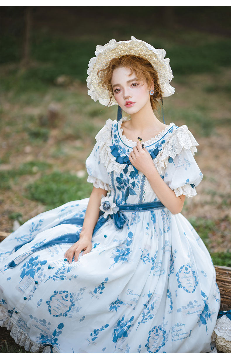 NanShengGe - Mulberry Poem - Country Lolita Printed Dress with Cardigan Set