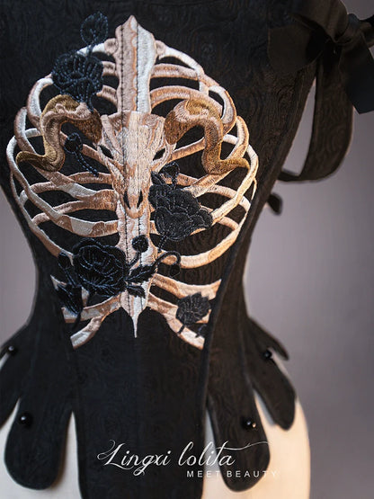 Lingxi Lolita - Bone island Gothic Lolita Corset Goth Blouse Skirt Set