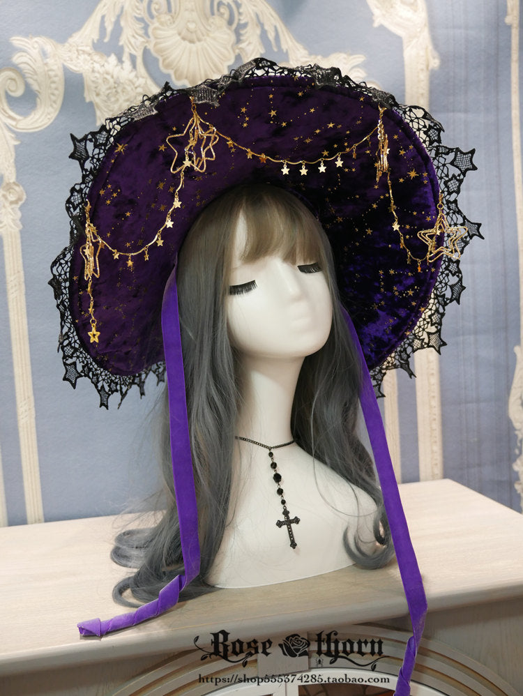 Rose Thorn - Polar Night Sky - Halloween Gorgeous Gilding Lolita Witch Hat