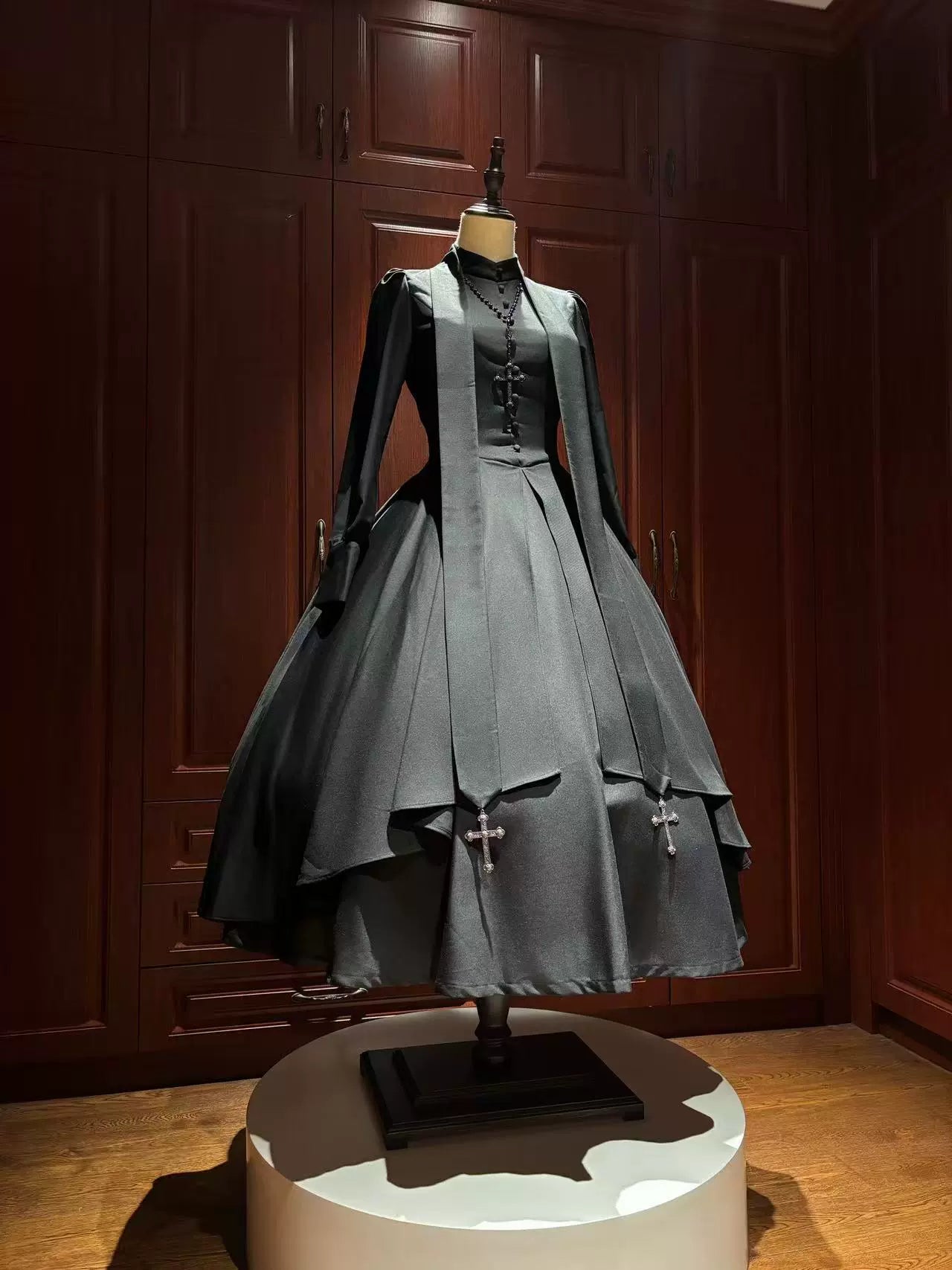 LetterfromGod - Night Watchman - Gothic Lolita OP Dress, Open-Front Hem