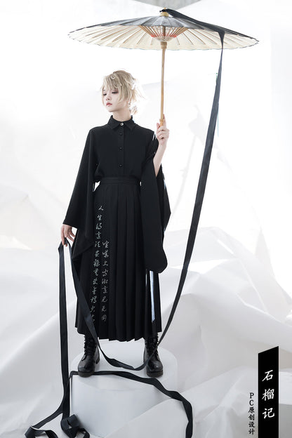 Princess Chronicles - Pomegranate Note - Chinese Style Black Pleated Skirt