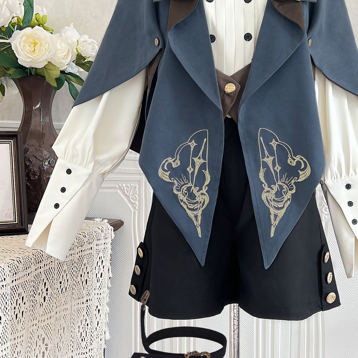 Designer's Gift - Narrative Poem - Ouji Lolita Shorts Suit with Shirt Cape and Vest