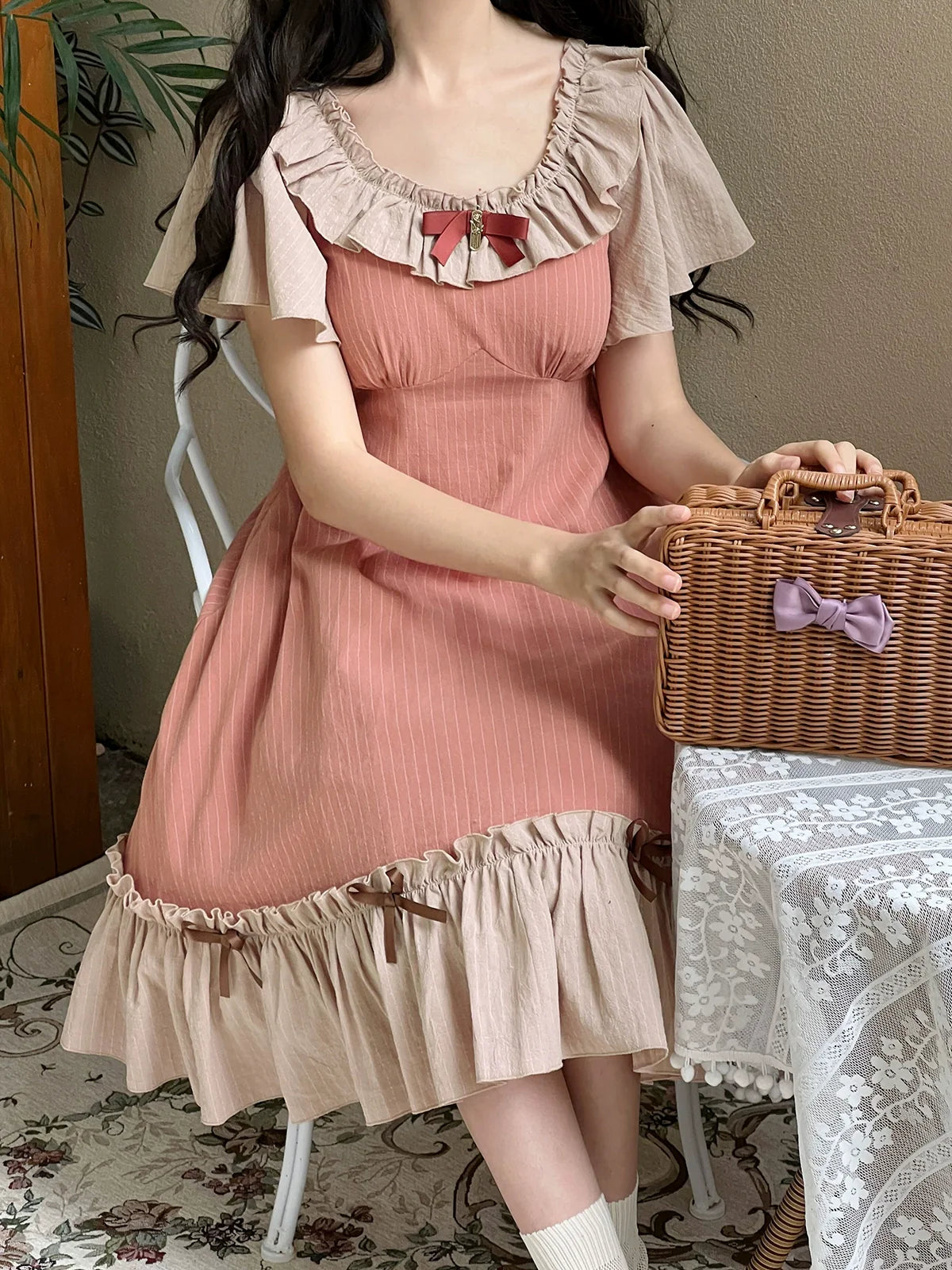 EESSILY - Cotton Plus Size Lolita OP Dress With Pockets & Detachable Bra Pads