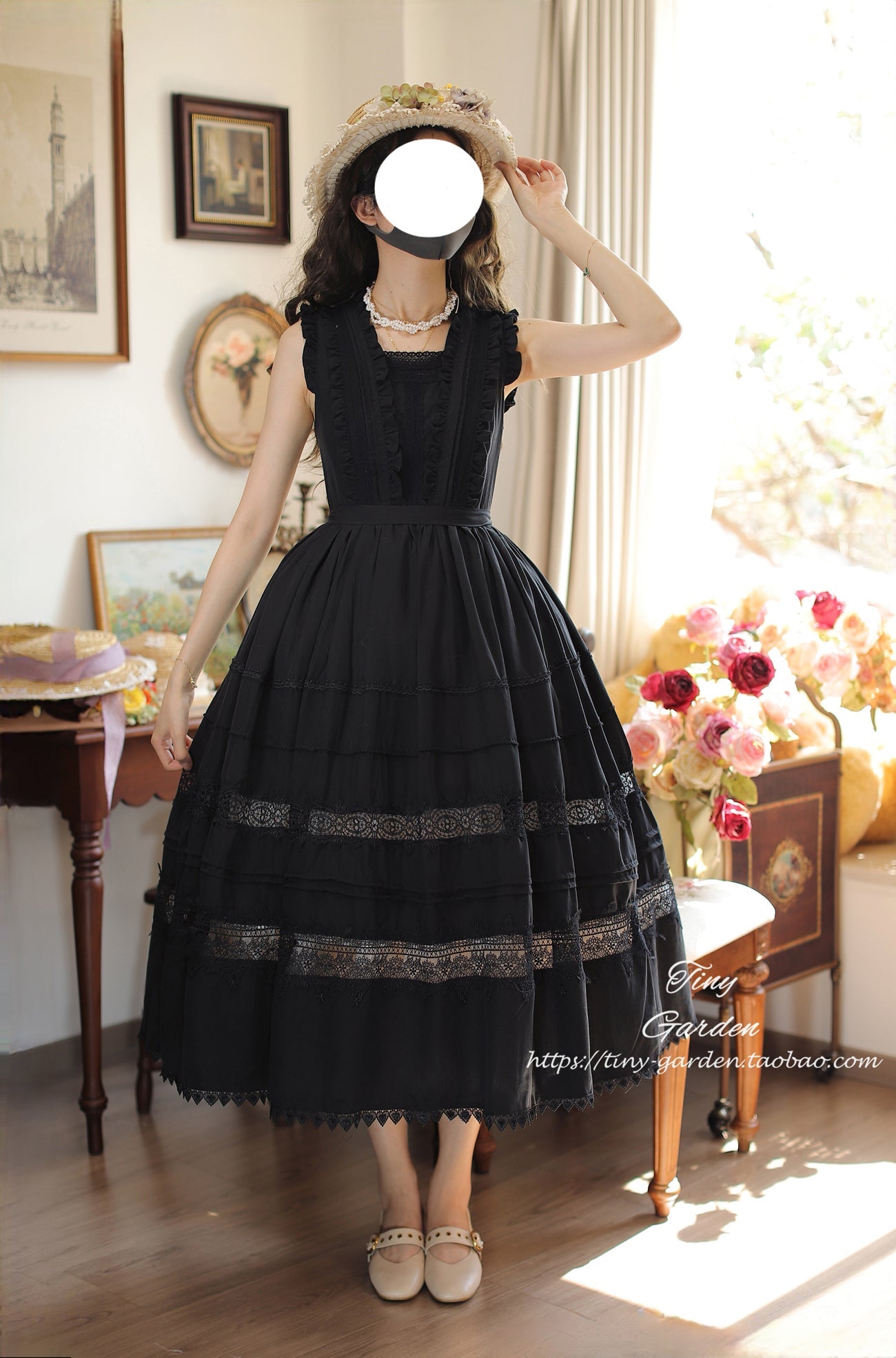 Tiny Garden - Spring Whisper - Solid Color Classic Lolita JSK Dress with Tulle Apron