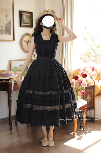 Tiny Garden - Spring Whisper - Solid Color Classic Lolita JSK Dress with Tulle Apron