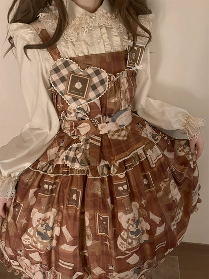 Babyblue - Gretel Bear - Vintage Lolita Dress Teddy Bear Prints Dress