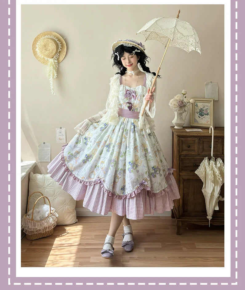 Qianmu - Blueberry Summer - Classic Lolita JSK Dress with Large Hem and Cotton Lining