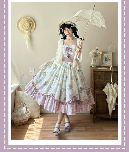 Qianmu - Blueberry Summer - Classic Lolita JSK Dress with Large Hem and Cotton Lining