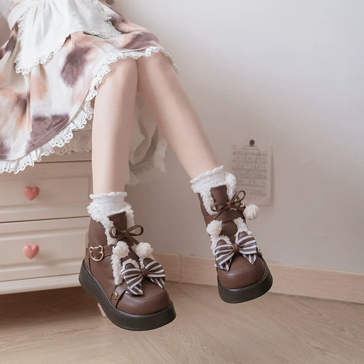Beauty Bunny - Milk Bear - Winter Lolita Shoes Thick Sole Fleece Snow Boots