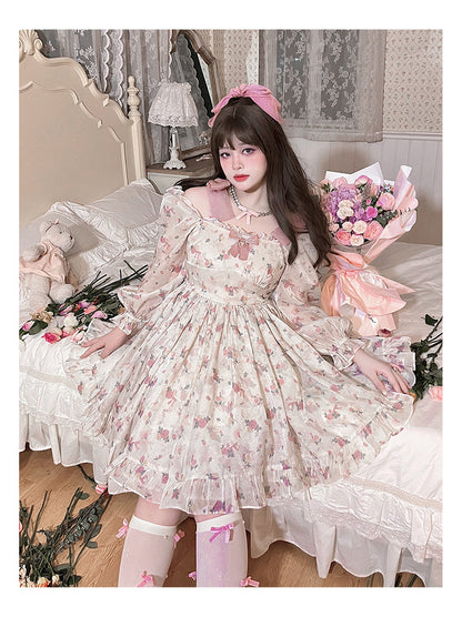 Yingtang - Plus Size Lolita Floral Print Lolita Dress