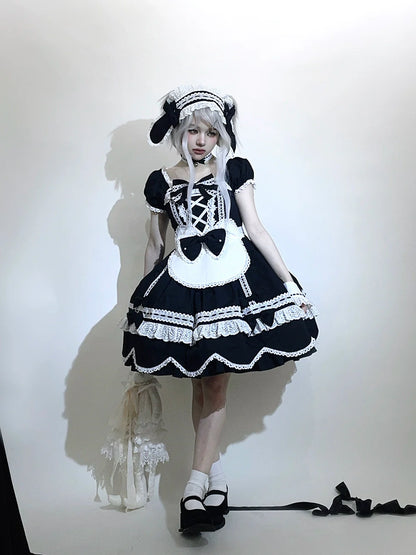 Miss Point - Vintage Petal Rabbit - Old School Lolita OP Cotton Dress With Petal-Shaped Hem