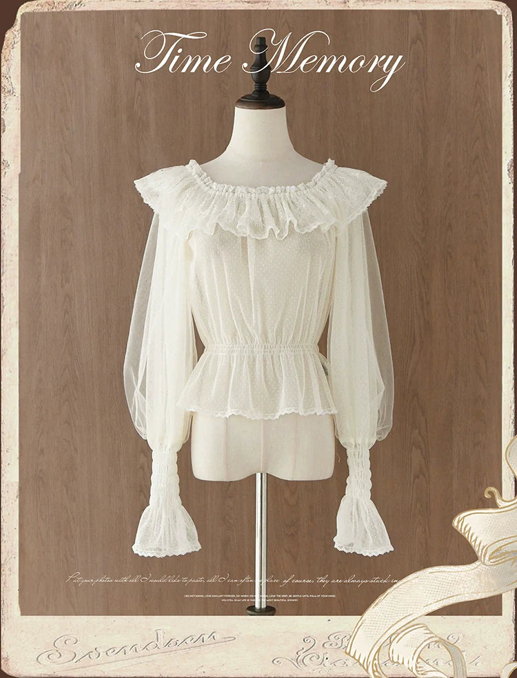 Time Memory - Layered Heart - Sheer Classic Shirt with Mutton Sleeves & Polka Dot