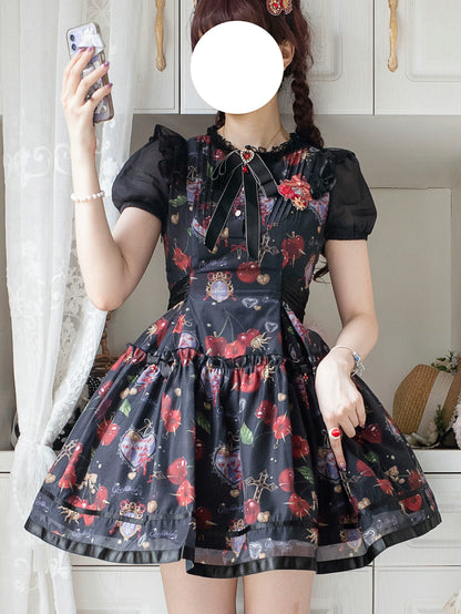 Gloaming - Sweet Lolita Cherry print Short Sleeve OP and SK Set