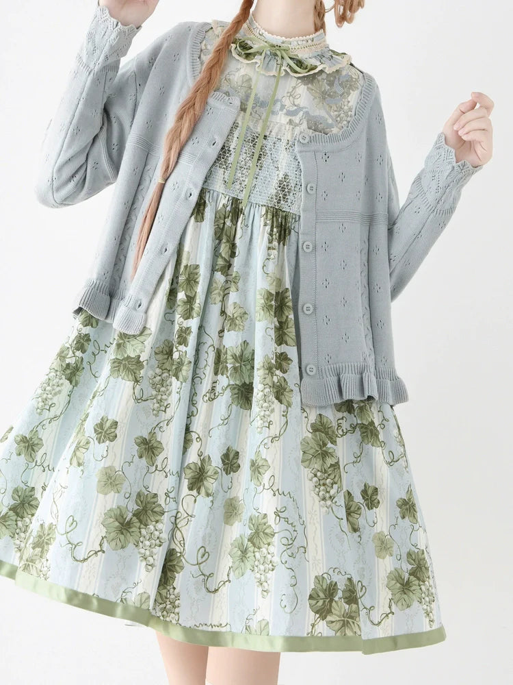 MIST - Kawaii Lolita Sweater Cardigan, Ruffled Lace Hem